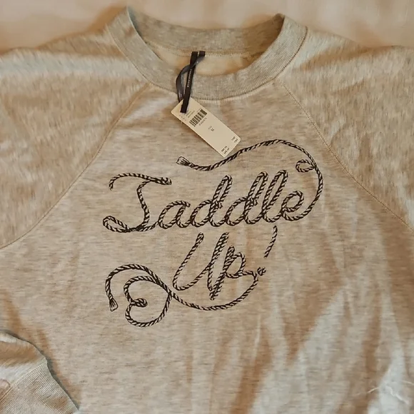 Anthropologie Anthropologie Gray Crew-Neck Graphic Sweatshirt Saddle Up M - Picture 2 of 8